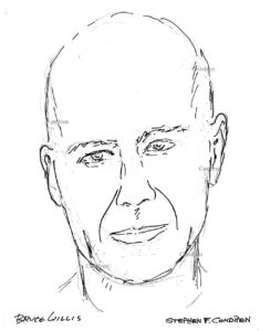 Bruce Willis 306A pen & ink celebrity portrait drawing by artist Stephen Condren.