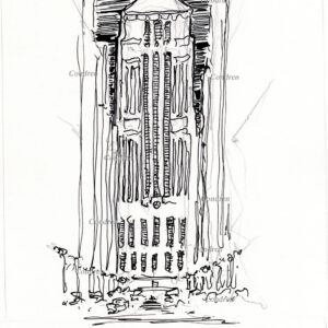 Board of Trade 213A Building pen & ink landmark drawing at night by artist Stephen Condren.