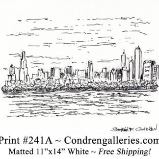 Chicago skyline 241A pen & ink cityscape drawing of skyscrapers in the downtown Loop by Stephen Condren.