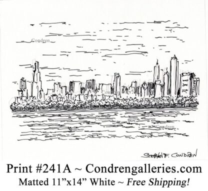 Chicago skyline 241A pen & ink cityscape drawing of skyscrapers in the downtown Loop by Stephen Condren.