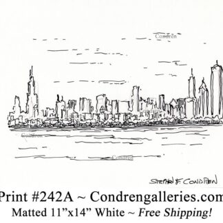 Chicago skyline 242A pen & ink cityscape drawing of skyscrapers in the downtown Loop by Stephen Condren.