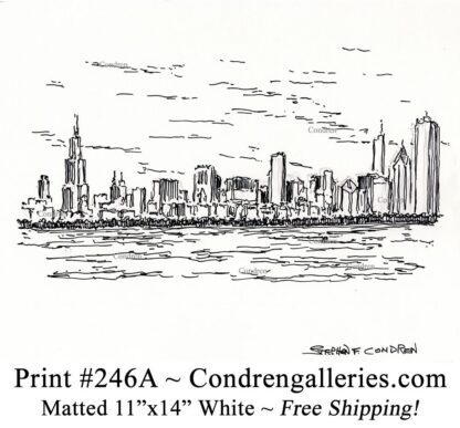 Chicago skyline 246A pen & ink cityscape drawing of skyscrapers in the downtown Loop by Stephen Condren.