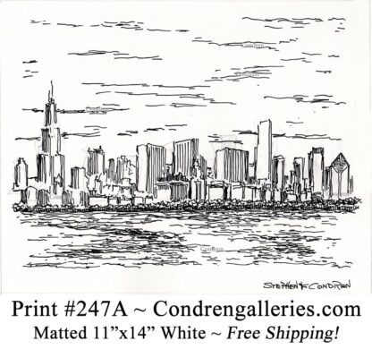 Chicago skyline 247A pen & ink cityscape drawing of skyscrapers in the downtown Loop by Stephen Condren.