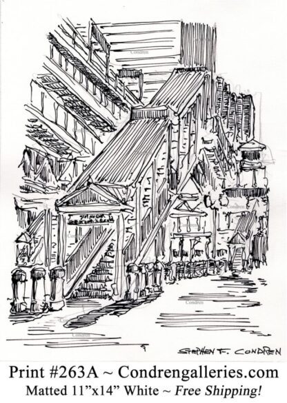 Chicago "L" train 263A staircase in the Loop downtown pen & ink city scene drawing by Stephen Condren.