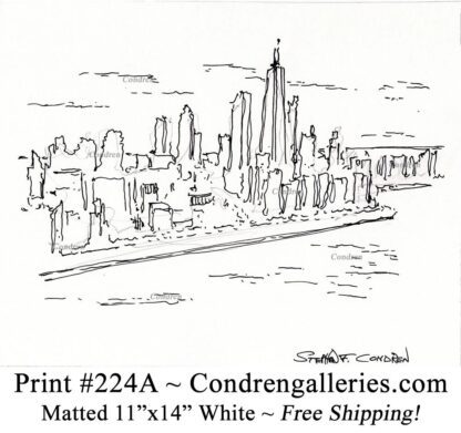 Chicago skyline 224A pen & ink cityscape drawing with view of the former John Hancock Center by artist Stephen Condren.