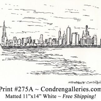 Chicago skyline 275A pen & ink cityscape drawing of downtown skyscrapers by Stephen Condren.