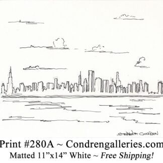 Chicago skyline 280A pen & ink cityscape drawing of downtown skyscrapers by Stephen Condren.