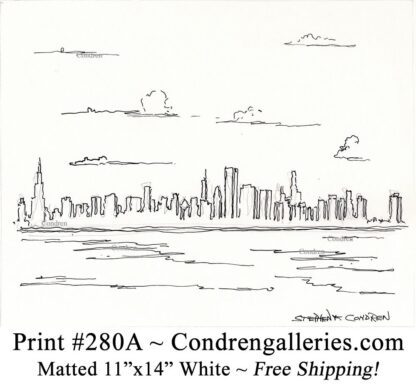 Chicago skyline 280A pen & ink cityscape drawing of downtown skyscrapers by Stephen Condren.