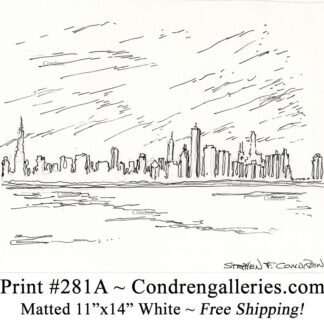 Chicago skyline 281A pen & ink cityscape drawing of downtown skyscrapers by Stephen Condren.
