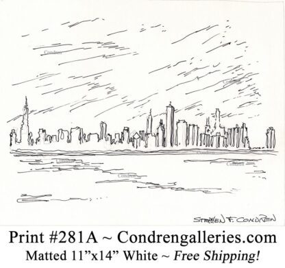 Chicago skyline 281A pen & ink cityscape drawing of downtown skyscrapers by Stephen Condren.