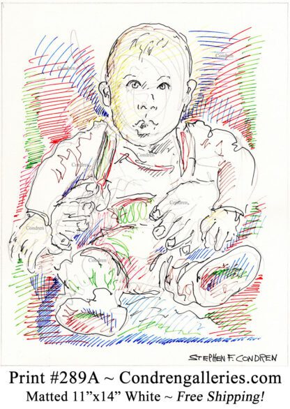 Archie Mountbatten-Windsor 289A multi-color pen & ink celebrity portrait drawing by artist Stephen Condren.