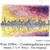 Chicago skyline 299A multi-color pen & ink cityscape drawing of downtown skyscrapers at sunset by Stephen Condren.