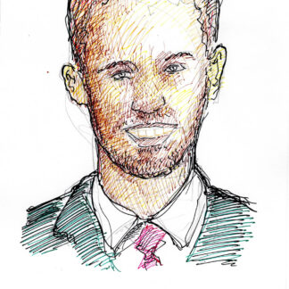 Theo James 314A multi-color pen & ink celebrity actor portrait drawing by artist Stephen Condren.