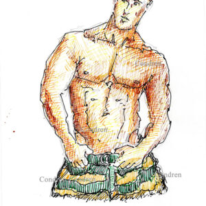 Bryan Thomas 315A multi-color pen & ink celebrity model torso drawing by artist Stephen Condren.