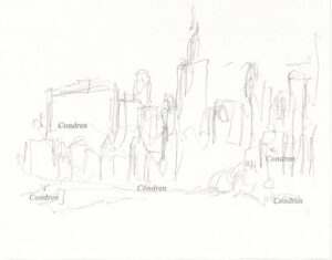 Chicago skyline 217A pencil cityscape drawing with view of Millennium Park by artist Stephen Condren.