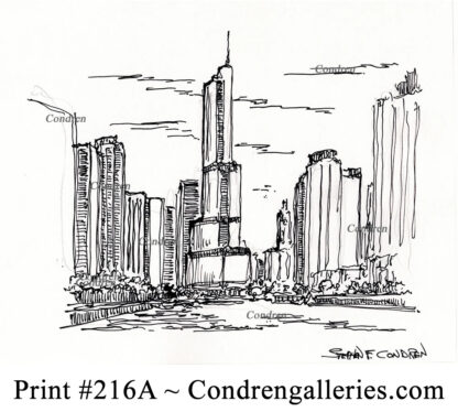 Trump Tower 216A pen & ink landmark drawing by artist Stephen Condren.