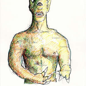 Cyclopes 371A multi-color pen & ink mythology drawing by artist Stephen Condren.