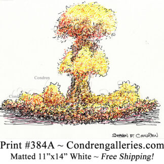 Atom bomb explosion 384A mushroom cloud color pen & ink drawing by artist Stephen Condren.
