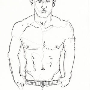 Colton Underwood 387A shirtless male torso figure pen & ink drawing by artist Stephen Condren.