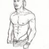 Eric Helms 415A shirtless male torso figure pen & ink drawing by artist Stephen Condren.