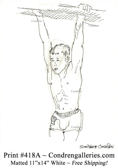 Gymnast 418A shirtless male torso figure pen & ink drawing by artist Stephen Condren.