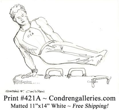Gymnast 421A on a horse bench pen & ink figure drawing by artist Stephen Condren.