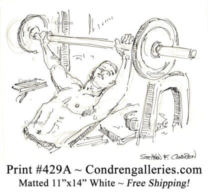Weightlifter 429A, torso pen & ink male figure drawing by artist Stephen Condren.