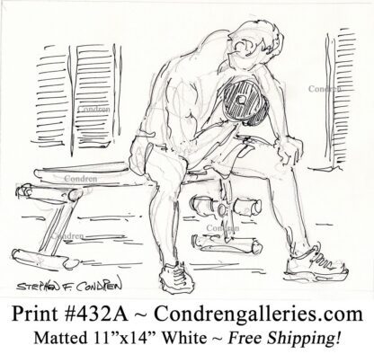 Weightlifter 432A, pen & ink male figure drawing by artist Stephen Condren.