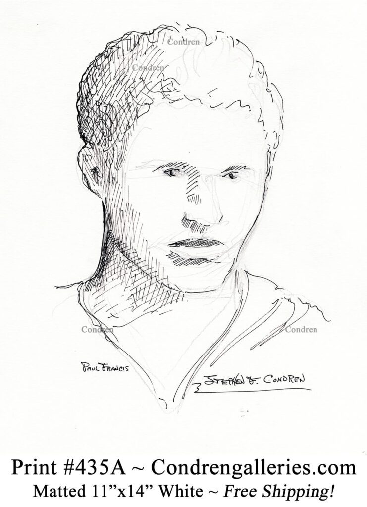 Paul Francis 435A celebrity model pen & ink portrait drawing by artist Stephen Condren.