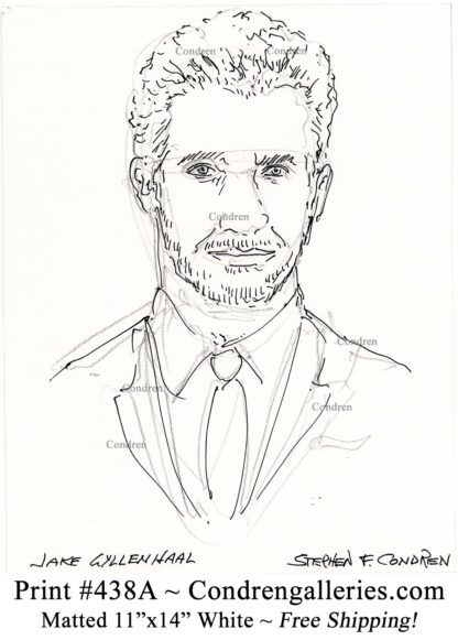 Jake Gyllenhaal 438A celebrity actor pen & ink portrait drawing by artist Stephen Condren.