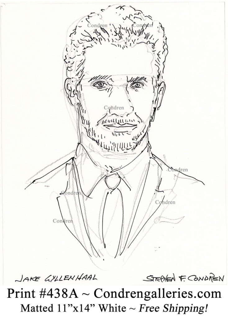 Jake Gyllenhaal 438A celebrity actor pen & ink portrait drawing by artist Stephen Condren.