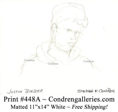 Justin Bieber 448A celebrity singer pencil portrait drawing by artist Stephen Condren.