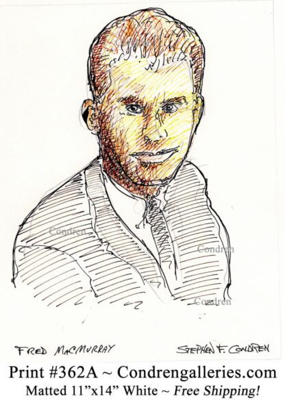 Fred MacMurray 362A celebrity actor color pen & ink portrait drawing by artist Stephen Condren.