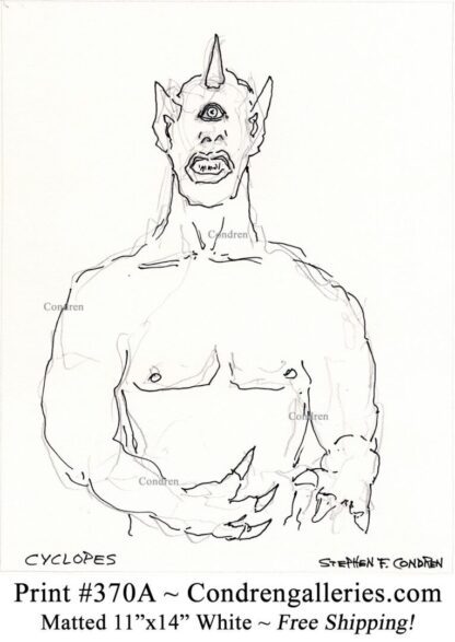 Cyclopes 370A multi-color pen & ink mythology drawing by artist Stephen Condren.