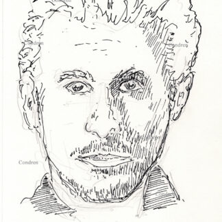 Christian Bale 376A celebrity actor pen & ink portrait drawing by artist Stephen Condren.