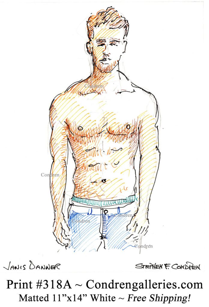 Janis Danner 318A Shirtless Torso Ink Figure Drawing • Condren Galleries