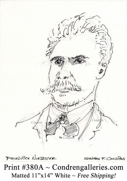 Frederich Nietzsche 380A Philosopher pen & ink portrait drawing by artist Stephen Condren.