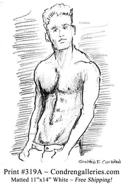 Janis Danner 319A shirtless male torso pencil figure drawing by artist Stephen Condren.