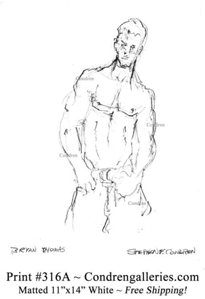 Bryan Thomas 316A shirtless male torso figure drawing by artist Stephen Condren.