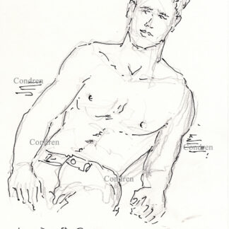 Jorge del Rio Romero 326A shirtless male torso pencil figure drawing by artist Stephen Condren.