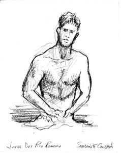 Jorge del Rio Romero 327A shirtless male torso pencil figure pencil drawing by artist Stephen Condren.