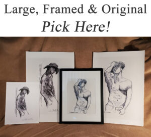 Large and framed prints of figure drawings by artist Stephen Condren.