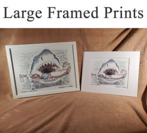Large framed prints with celebrity prints.