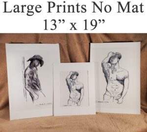 Large unmated prints of nude and naked gay male figures. Sensual prints.