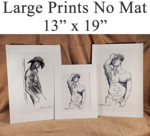 Large un-matted sex figure drawing prints of gay porn, and sex art.