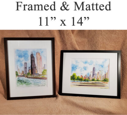 Matted & Framed skylines, cityscape, and city scenes.