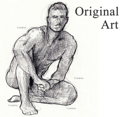 Drawing of a nude gay male figure.
