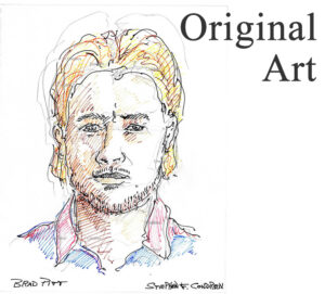 Original Art with a drawing of Brad Pitt.