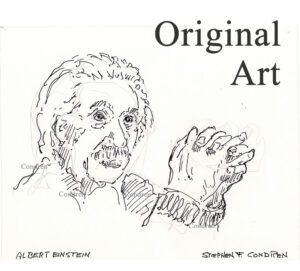 Pen & ink drawing of Albert Einstein.