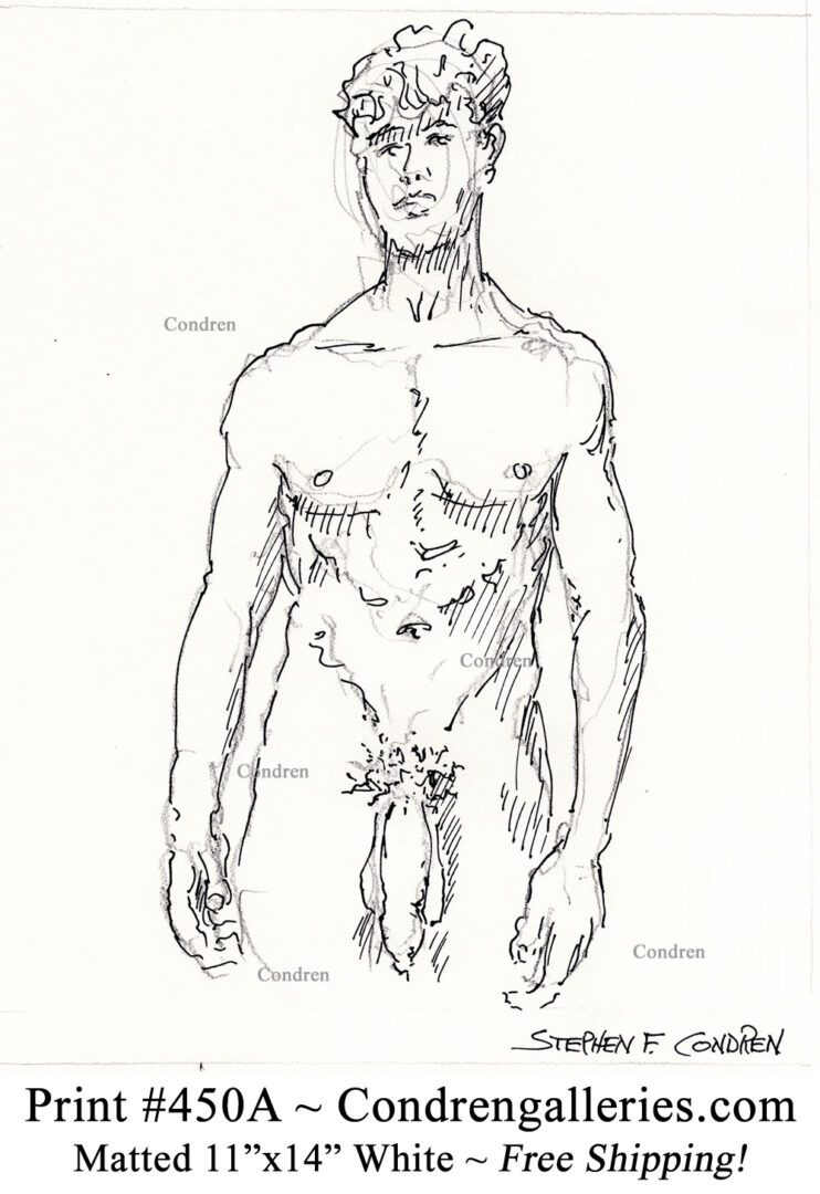 1000px x 1456px - Nude Gay Male (702Z) & Large Uncut Penis Drawing â€¢ Condren Galleries